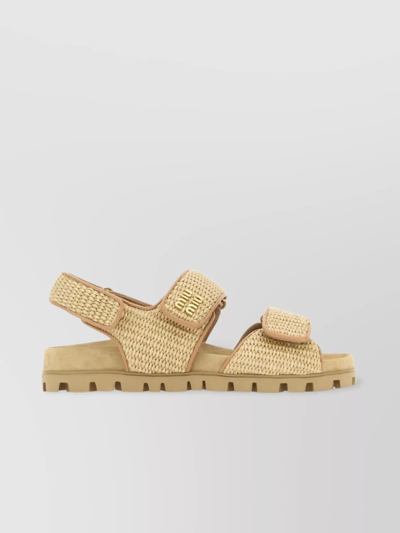 Shop Miu Miu Textured Woven Sole Sandals