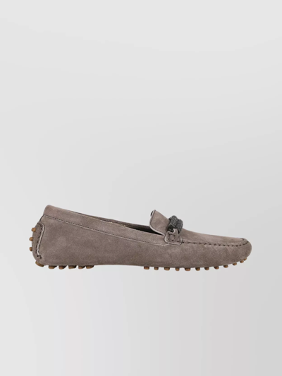 Shop Brunello Cucinelli Buckle Loafers With Studded Sole And Suede Upper