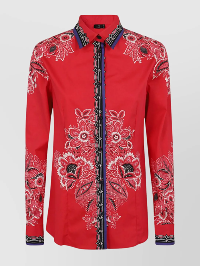 Shop Etro Floral Embroidered Contrast Collar And Cuffs Shirt