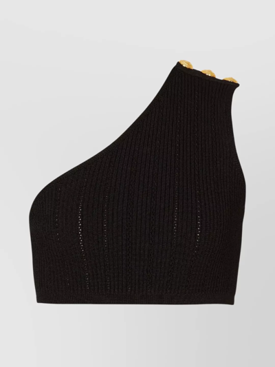 Shop Balmain Knit Top With Asymmetric Button Detail