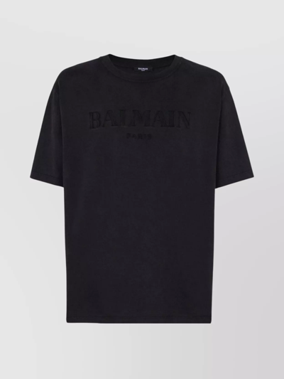 Shop Balmain Pigment-dyed Crew Neck T-shirt With Ribbed Trim
