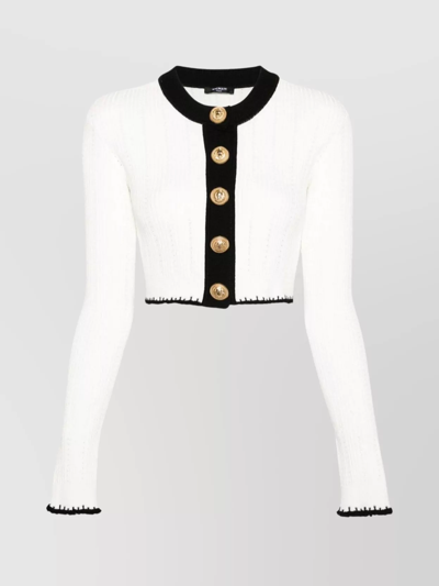 Shop Balmain Ribbed Knit Cardigan Openwork Detail