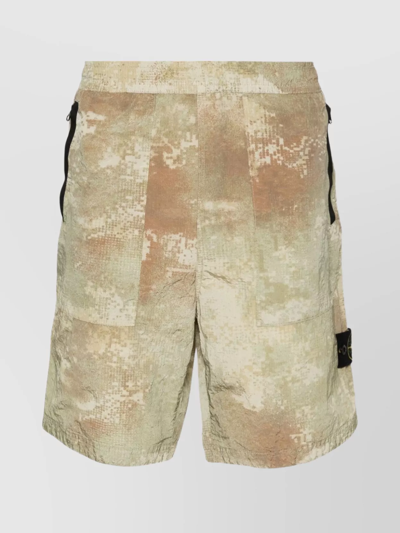 Shop Stone Island Camo Print Zipper Pocket Shorts