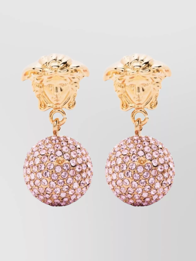 Shop Versace La Medusa Circular Pendant Drop Earrings Embellished Crystals