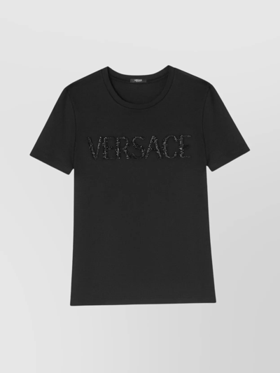 Shop Versace Crystal Logo Crew Neck Top