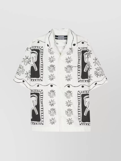 Shop Jacquemus Graphic Print Camp Collar Cotton Poplin Shirt