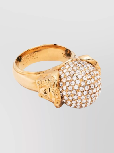 Shop Versace Crystal-embellished Round Rings Gold Tone