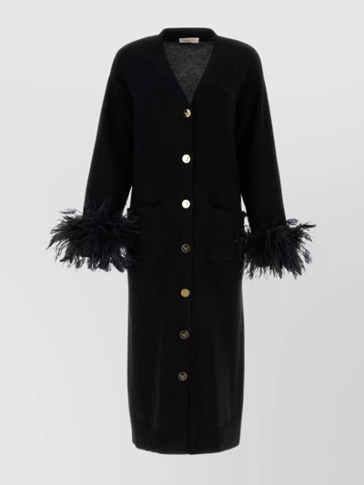 Shop Valentino Long Sleeve Wool Cardigan With Feather Inserts