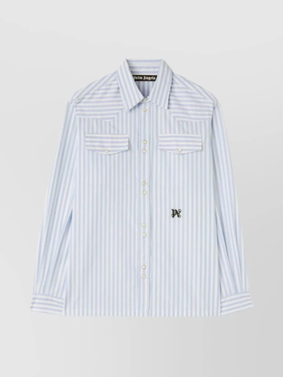 Shop Palm Angels Monogrammed Shirt With Small Collar And Pockets