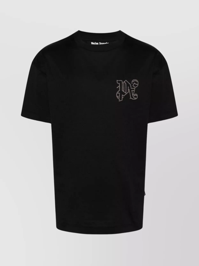 Shop Palm Angels Monogram Stud Crewneck T-shirt With Short Sleeves