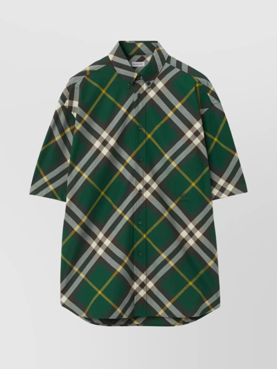 Shop Burberry Oversized Plaid Cotton Shirt With Short Sleeves
