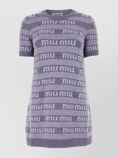 Shop Miu Miu Wool Blend Mini Sweater Dress With Embroidery
