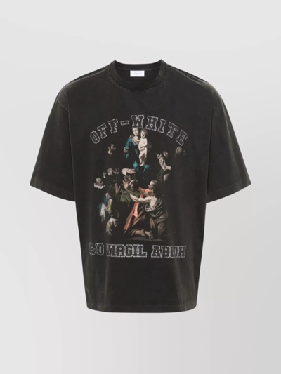 Shop Off-white Printed Crew Neck T-shirt With Oversized Fit