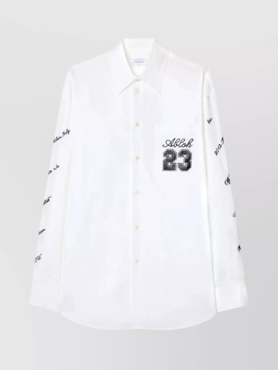Shop Off-white Logo Embroidered Overshirt With Curved Hem