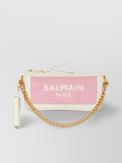 Shop Balmain Canvas And Leather Shoulder Bag With Chain