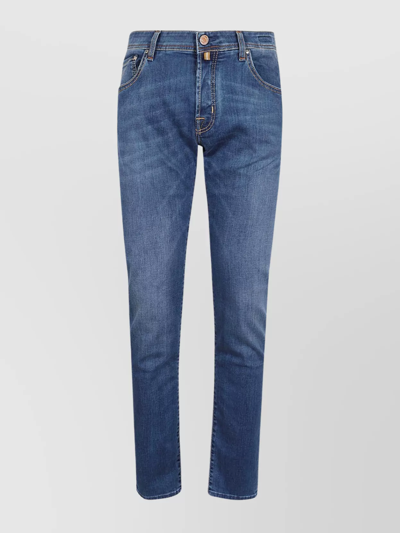 Shop Jacob Cohen Slim Fit Denim Trousers With Contrast Stitching