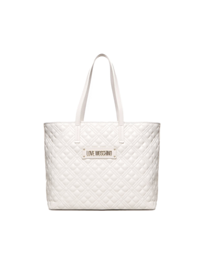 Shop Love Moschino Shoulder Bag With Logo In Ivory