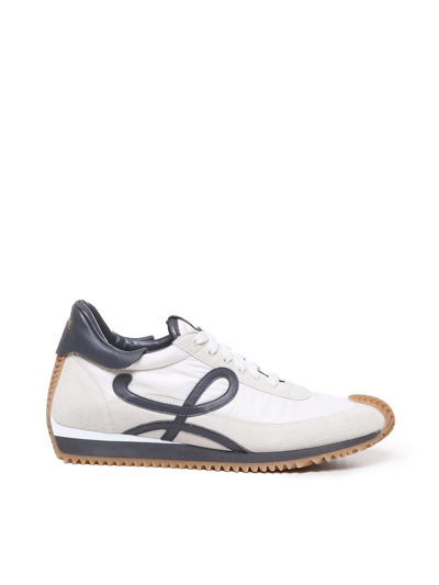 Shop Loewe Flow Runner In Nylon And Suede In Blue Anthracite/white