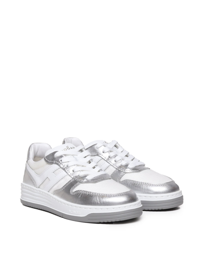 Shop Hogan 630 Sneakers With Metallic Inserts In White, Silver