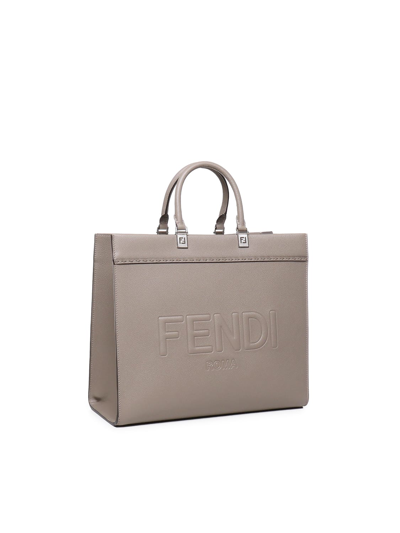 Shop Fendi Sunshine Leather Bag In Beige