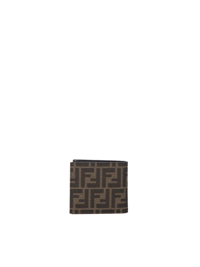 Shop Fendi Ff Bi-fold Fabric Wallet In Brown