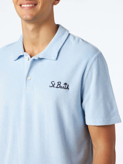 Mc2 Saint Barth Man Light Blue Terry Polo In Blue