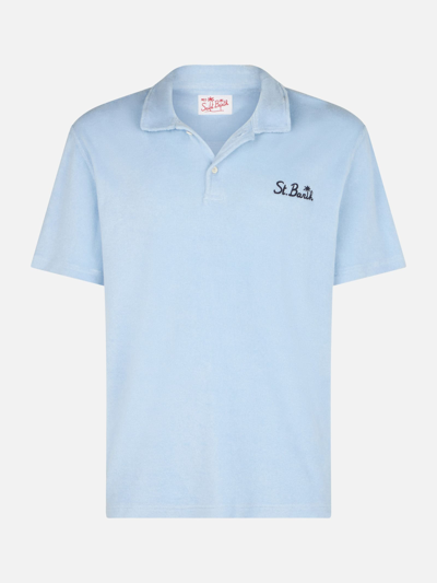 Mc2 Saint Barth Man Light Blue Terry Polo In Blue