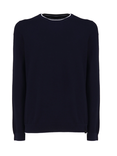 Shop Fay Cotton Sweater With Round Neck In (blu Royale)+(bianco)