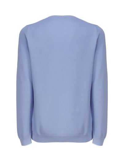 Shop Fay Cotton Sweater With Round Neck In (azzurro)+(bianco)