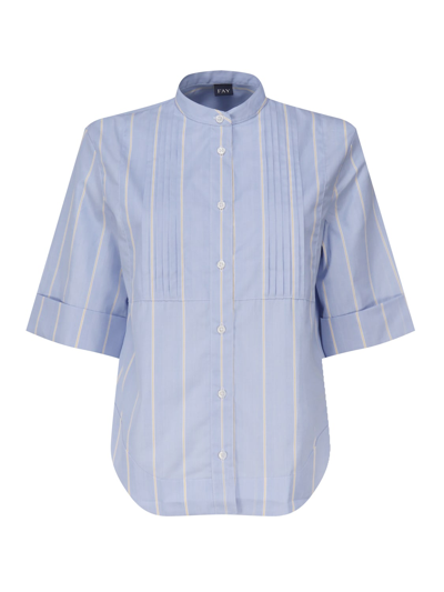 Shop Fay Neckless Cotton Shirt In (azzurro)+(miele)