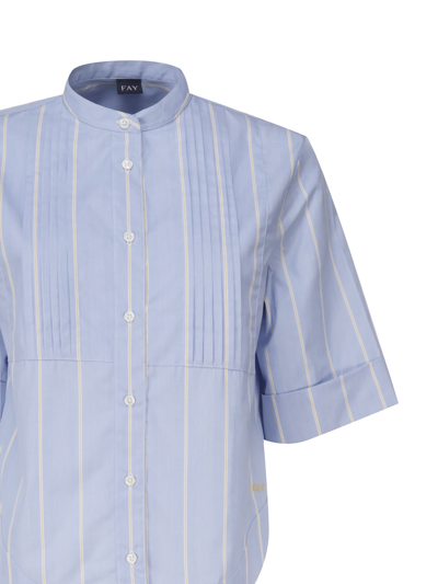 Shop Fay Neckless Cotton Shirt In (azzurro)+(miele)