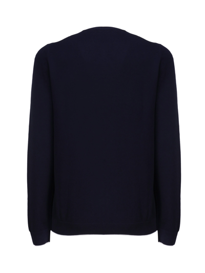 Shop Fay Cotton Sweater With Round Neck In (blu Royale)+(bianco)