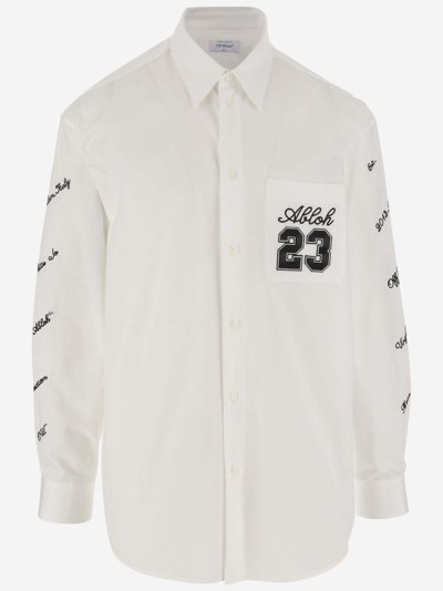 Shop Off-white Cotton Shirt With Logo In White