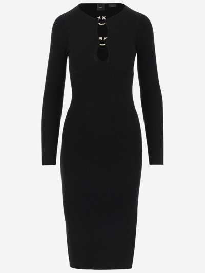 Shop Pinko Wool Blend Midi Dress In Black