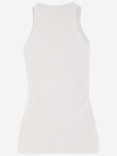 Shop Pinko Stretch Cotton Tank Top With Logo In White