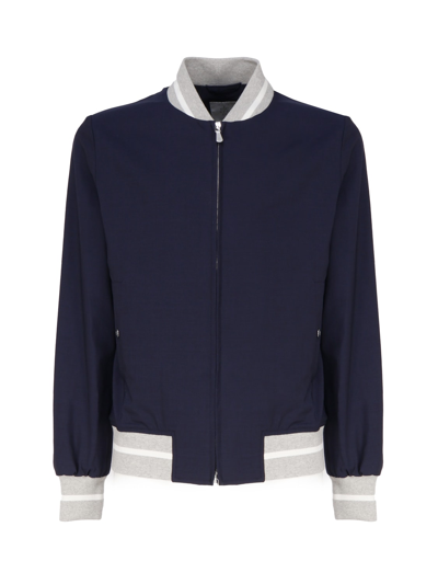 Shop Eleventy Bomber Jacket With Contrasting Edge In Blu