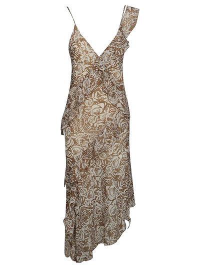 Shop Liu •jo Asymmetrical Dress In Brown