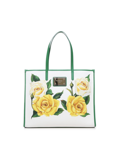 Shop Dolce & Gabbana Tote Bag With Print In Yellow