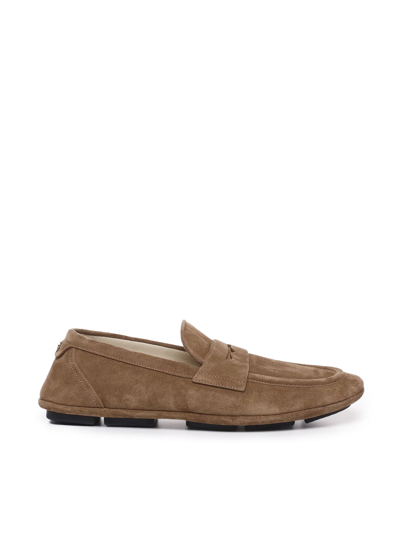 Shop Dolce & Gabbana Loafers In Suede In Nut