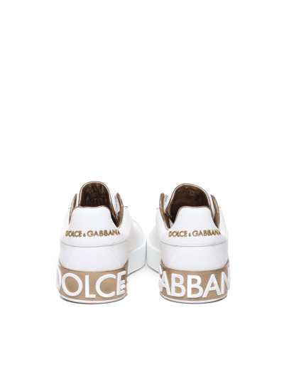 Shop Dolce & Gabbana Portofino Sneakers In Calfskin In Gold, White