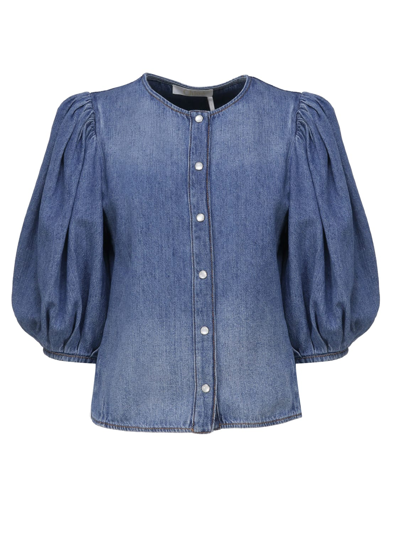 Shop Chloé Collarless Shirt In Blue