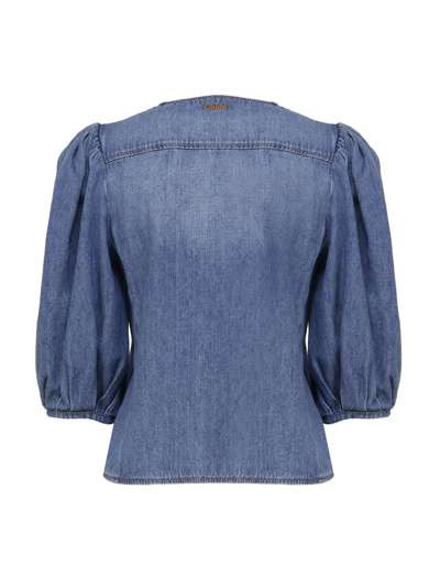 Shop Chloé Collarless Shirt In Blue