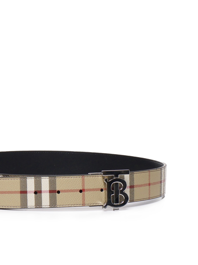 Shop Burberry Reversible Leather And Check Tb Belt In Beige