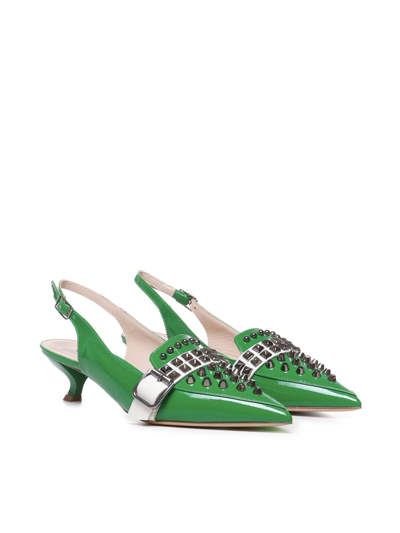 Shop Alchimia Patent Slingback With Studs And Buckle In Green