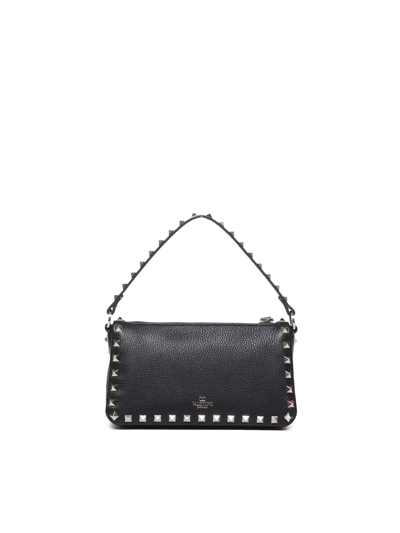 Shop Valentino Rockstud Shoulder Bag In Lambskin In Black