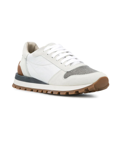 Shop Brunello Cucinelli White Leather And Nylon Sneakers