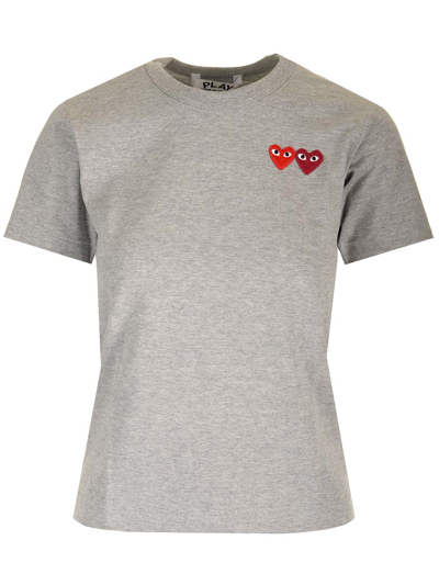 Shop Comme Des Garçons Play Double Heart T-shirt In Grey