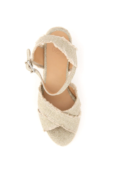 Shop Castaã±er Lurex Bromelia Wedge Sandals In Oro Claro (beige)