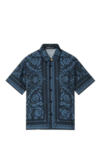 Shop Versace Kids Baroque Silk Shirt In Blue