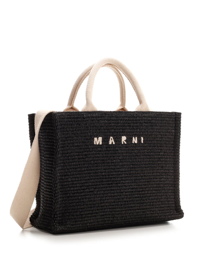 Shop Marni Street-style Straw Shopper Bag In Black Natural